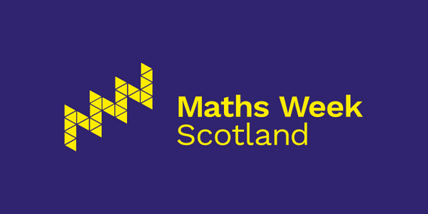 A yellow zig-zag with the words Maths Week Scotland on a navy blue background. The zig-zag is the Maths Week Scotland logo.