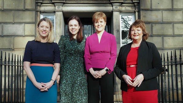 A photograph showing Kate Forbes (Cabinet Secretary for Finance) with Nicola Sturgeon (First Minister), Fiona Hyslop (Cabinet Secretary for Economy, Fair Work and Culture) and Jenny Gilruth (Government as Minister for Europe and International Development)