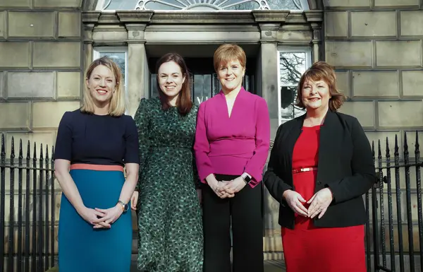 A photograph showing Kate Forbes (Cabinet Secretary for Finance) with Nicola Sturgeon (First Minister), Fiona Hyslop (Cabinet Secretary for Economy, Fair Work and Culture) and Jenny Gilruth (Government as Minister for Europe and International Development)