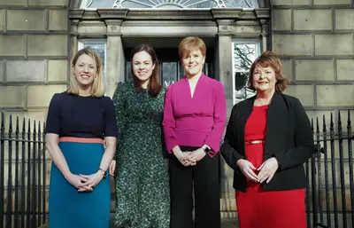 A photograph showing Kate Forbes (Cabinet Secretary for Finance) with Nicola Sturgeon (First Minister), Fiona Hyslop (Cabinet Secretary for Economy, Fair Work and Culture) and Jenny Gilruth (Government as Minister for Europe and International Development)