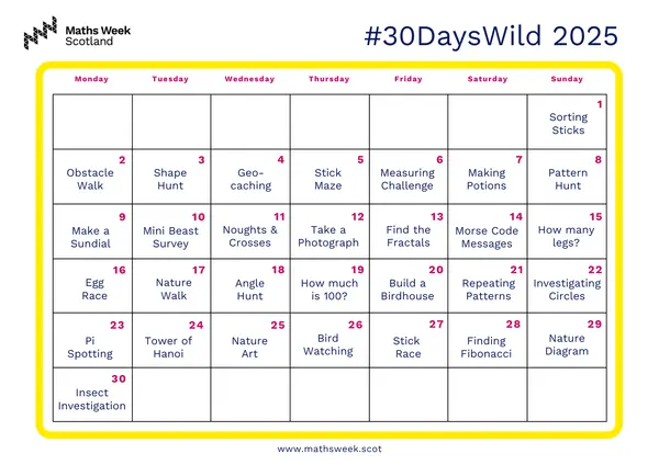 30 Days Wild Calendar 2025 updated