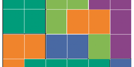 A four by six grid, filled with different coloured squares.